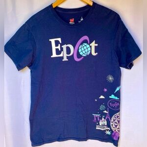 Disney Parks Epcot T-Shirt, Adult Size Medium, Navy Blue, World Showcase Figment